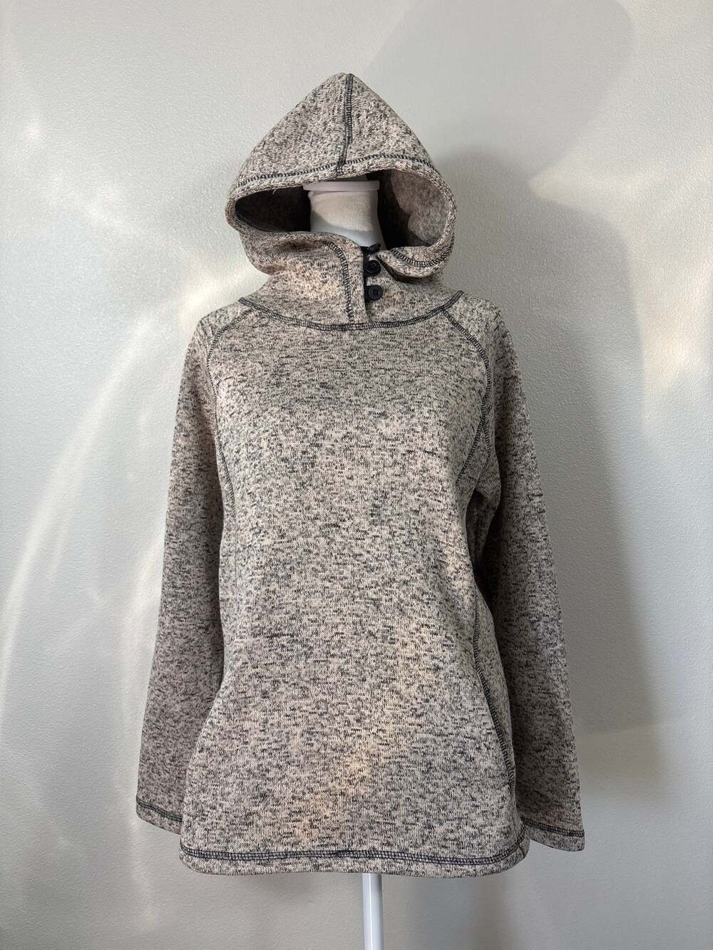 Victory Outfitters women's Knit Fleece Hooded Henley Pullover Tan Size Small